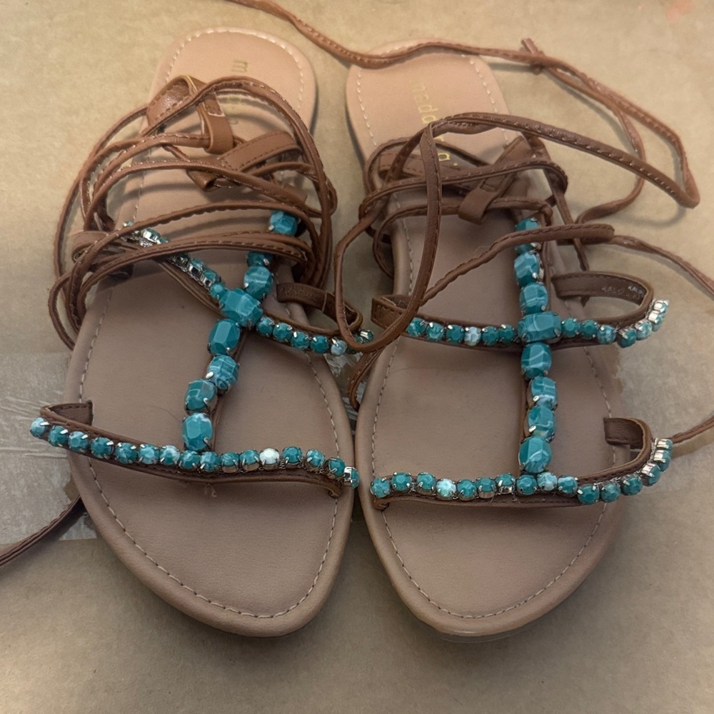 Steve Madden Brown Sandals with Blue Beads